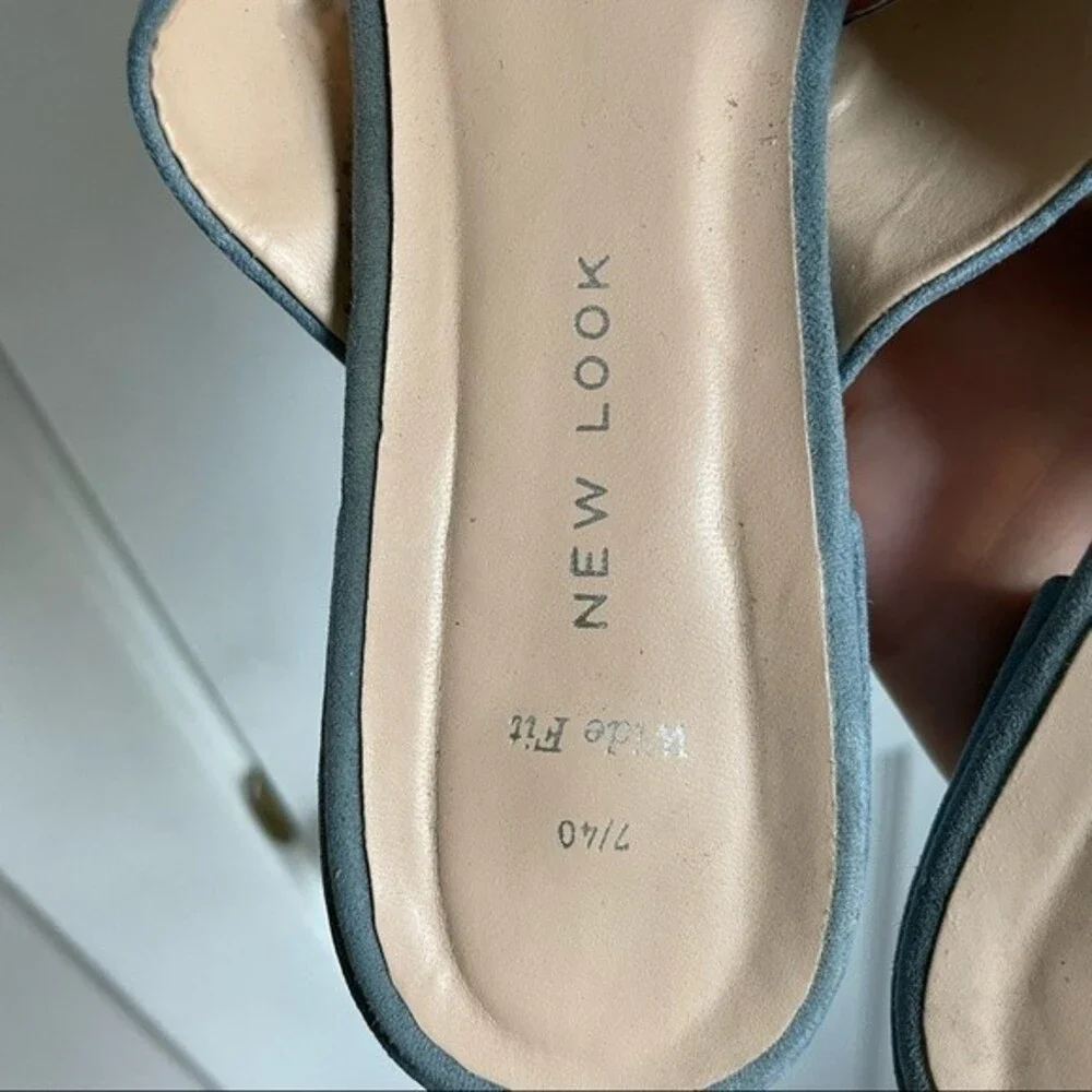 New Look blue suede heeled sandals size 40/9.5 womens wide fit